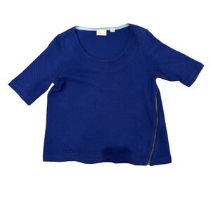 Anthropologie Postmark Blue Textured Side Zip Knit Top XS 9-H15 STCL